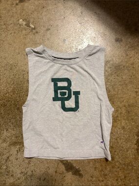 Champion Light Gray Crop Tank with Dark Green BU Logo